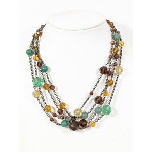 Lia Sophia Bora Bora Necklace Bronze Tone 4‎ Strand Green Brown Beaded 21"